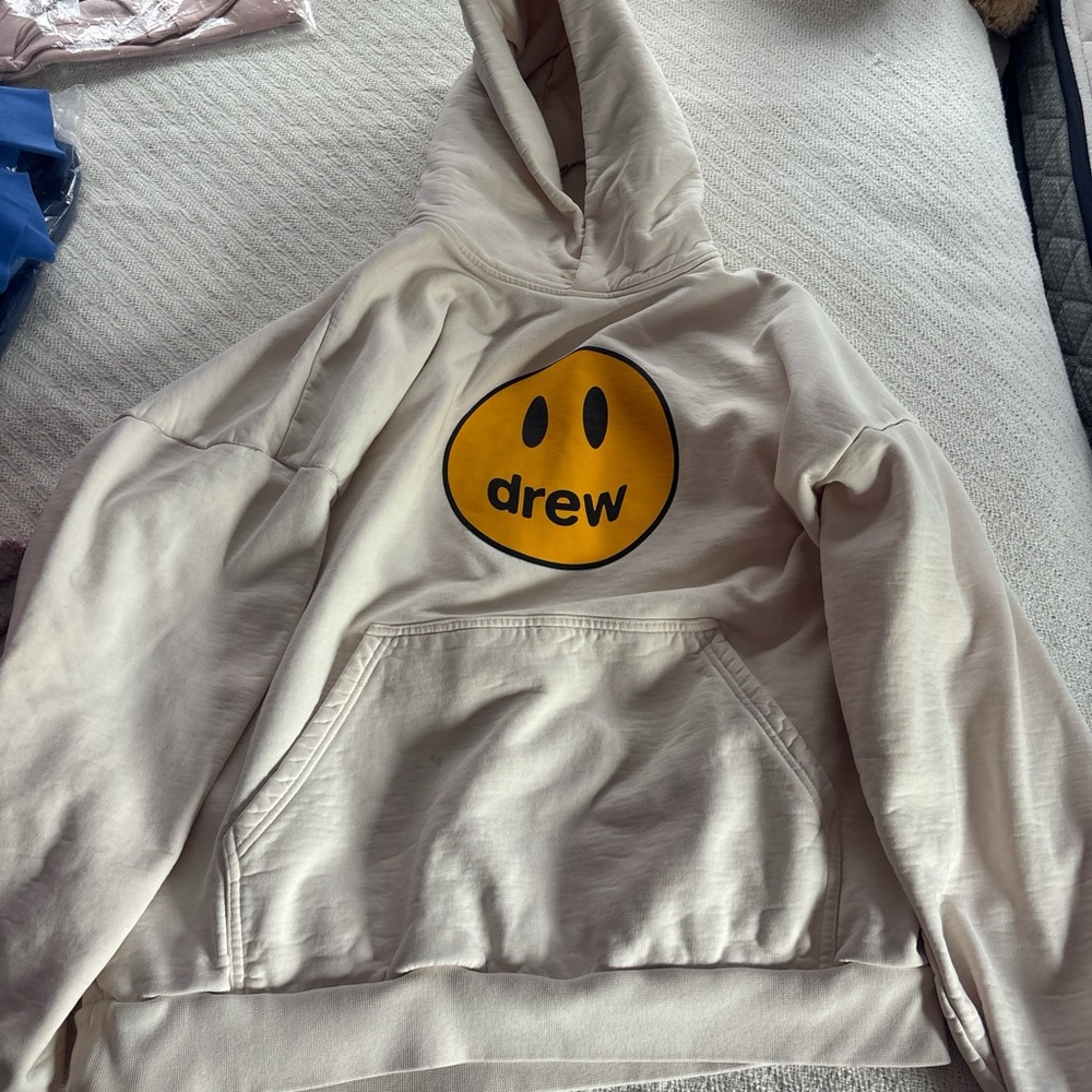 Drew Cream Hoodie with Yellow Smiley